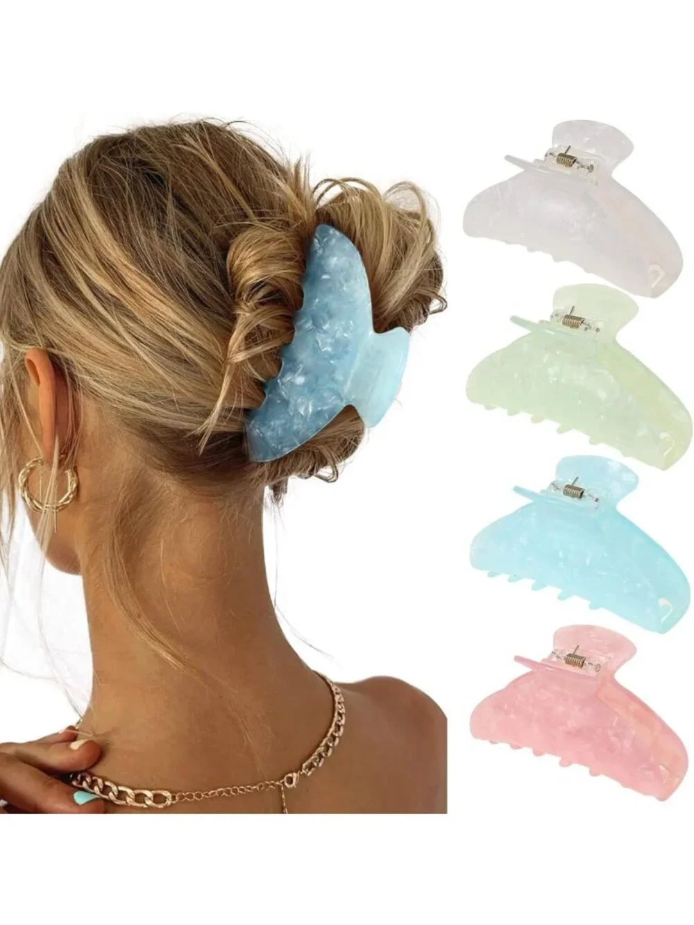 4Pcs Large Acrylic Hair Claw Clips - Strong Hold Non-Slip Barrettes for Thick